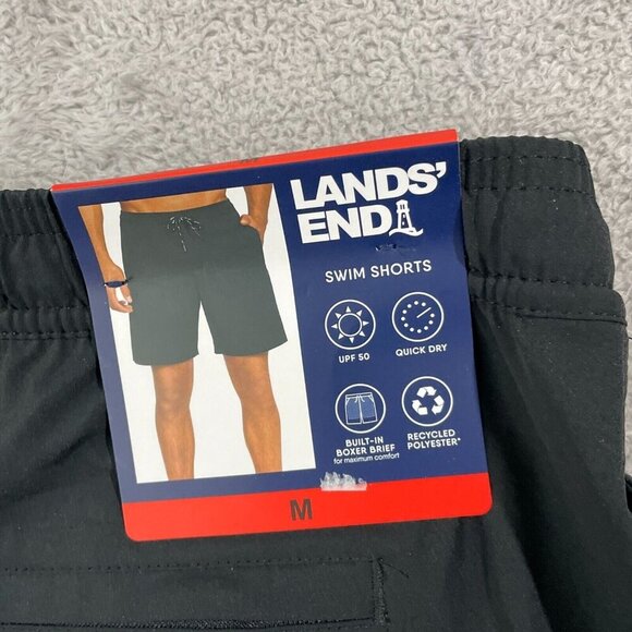NEW Lands End Mens Size M Elastic Waist Drawstring Swim Shorts Black - Picture 7 of 9